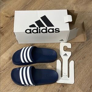 Adidas Blue and White Slide Sandals